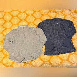 Nike Dri-Fit Heather Gray and Navy Long Sleeve Athletic Tops Bundle of 2 - S